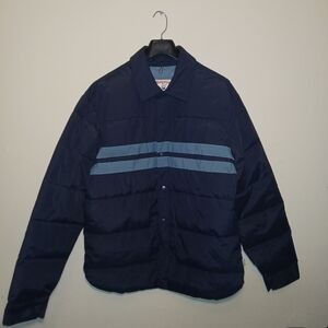 Birdwell Beach Britches Men’s Navy Blue Striped Puffer Jacket Sz Large Snaps